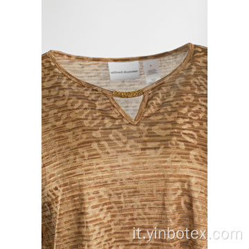 Pullover jacquard in maglia di leopardo con manica lunga